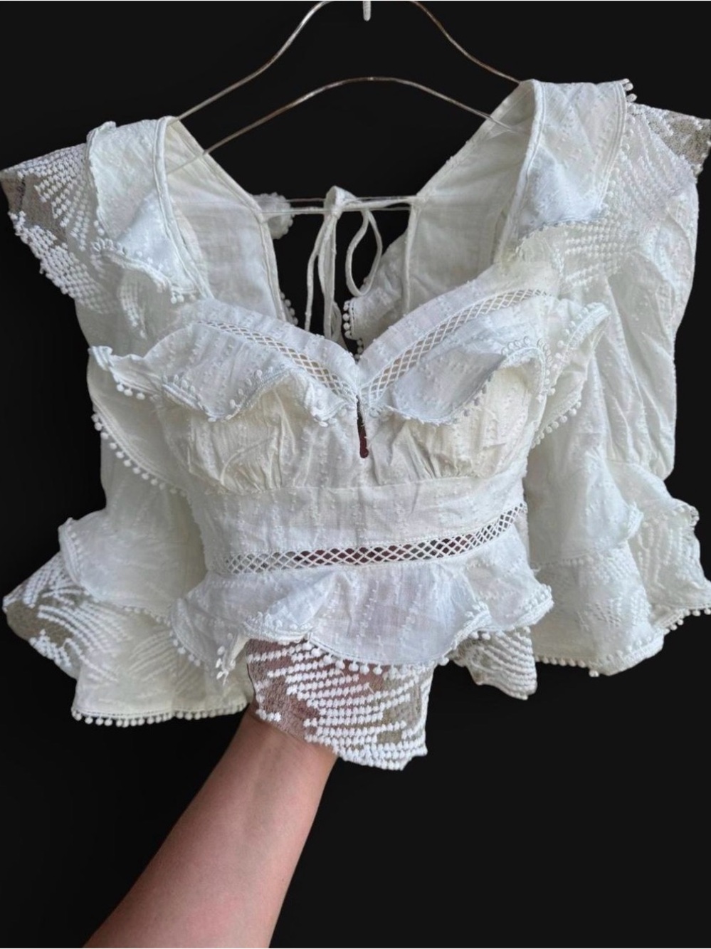 Elaborate Mulla White Ruffle Lace Corset Blouse Statement Top - Picture 5 of 15